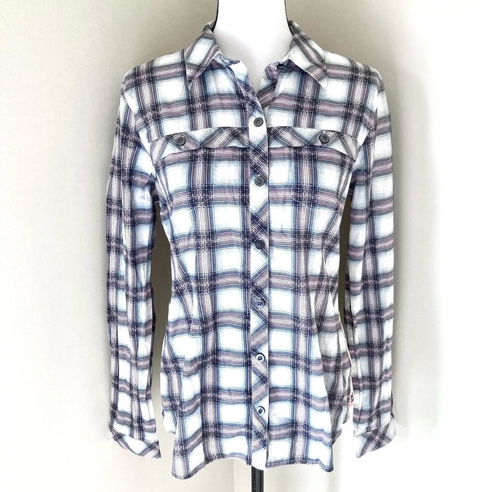 Cabi Floral Festival Plaid Button Down Top Size M - Picture 3 of 10